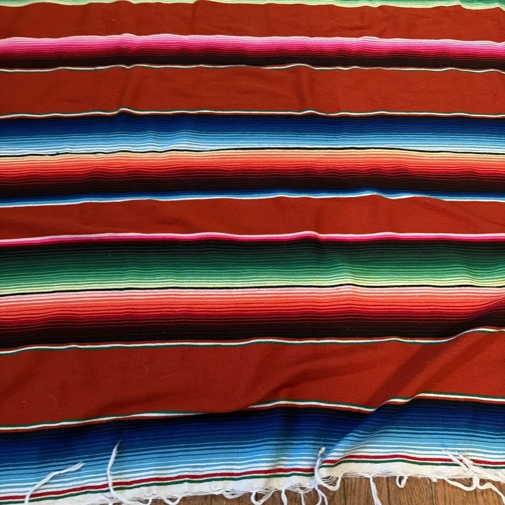 Large Mexican Saltillo Serape Fringed Blanket 60